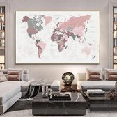Canvas wereldkaart zacht roze | 70X100cm | Zacht roze
