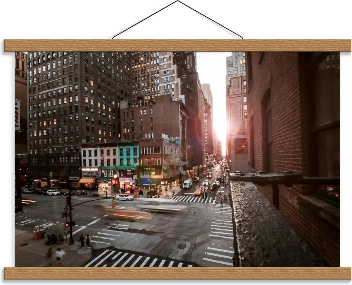 Schoolplaat – Drukke Stad met Auto's - 60x40cm Foto op Textielposter (Wanddecoratie op Schoolplaat)