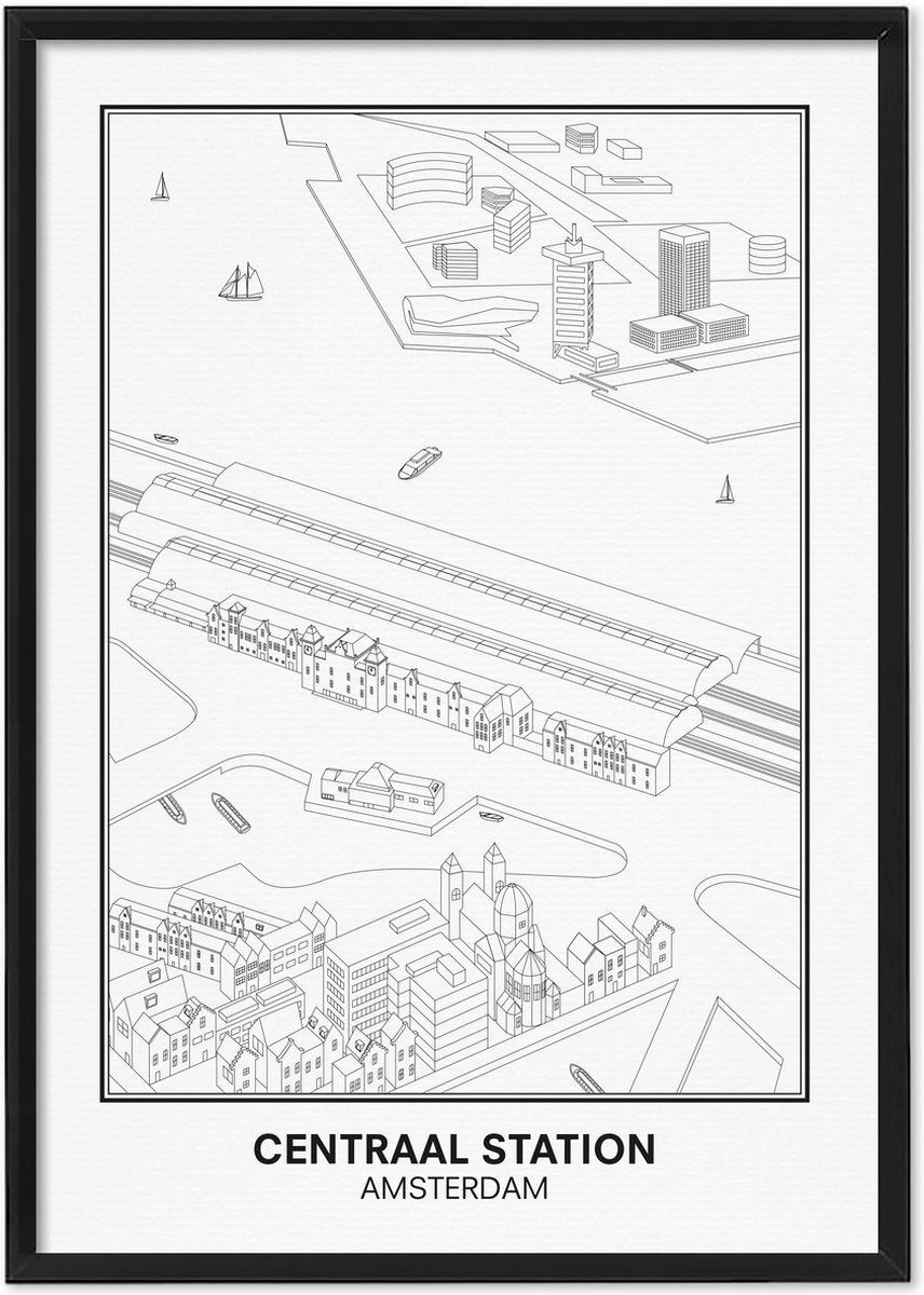 SKAVIK Centraal Station - Amsterdam Poster - Houten lijst (zwart) 21 x 30 cm