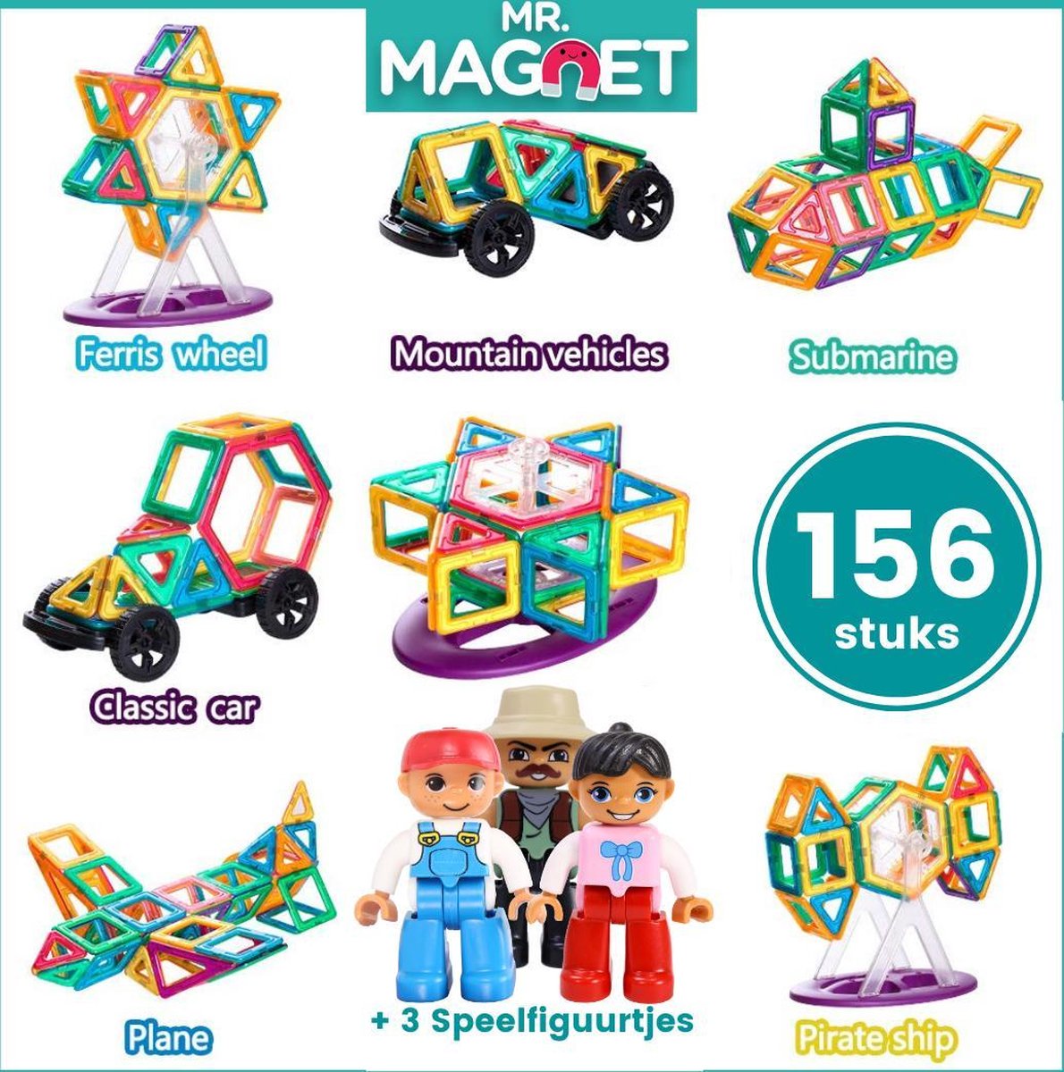 Lozzzyo Set Construction Magnétique 60 Pièces - Boîte Métal Portable Pour Enfants 3-12 Ans, Garçons Et Filles