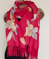 Dames lange sjaal met bloemenprint rood