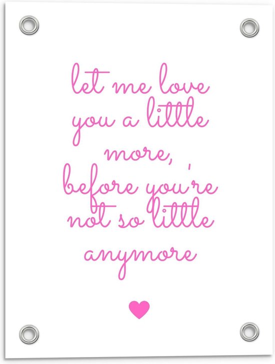 Tuinposter – Tekst: ''Let Me Love You A Little More, Before You Are Not So Little Anymore'' Roze/wit - 30x40cm Foto op Tuinposter  (wanddecoratie voor buiten en binnen)
