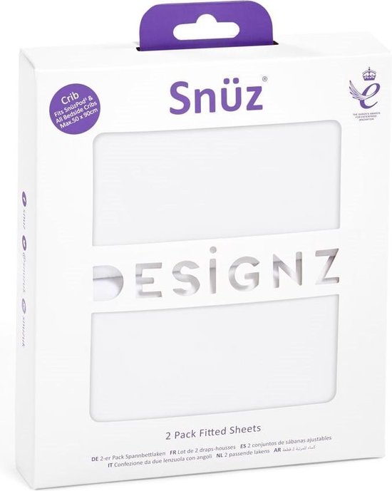 Snuz Crib Fitted Sheets White 2Pack