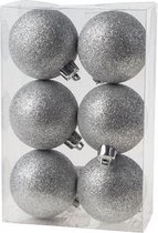 Kerstballen Set 6 Stuks - Kerstversiering - Glitter Zilver - ø6cm In - Pvc Box