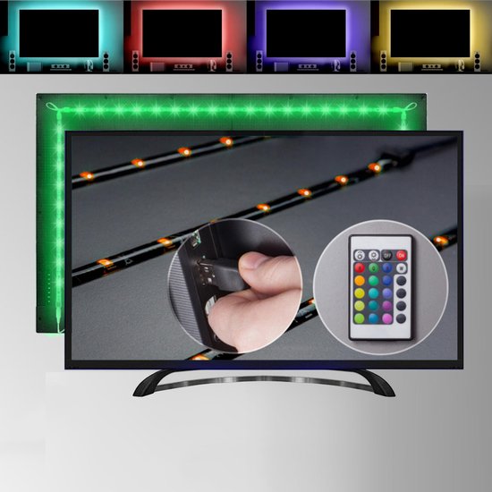 B.K.Licht - LED Strip - 2 meter - RGB - voor TV/PC - USB-aansluiting - incl. afstandsbediening - zelfklevend