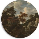 Forex Wandcirkel - Oude Meesters - Rotsachtig landschap, Jacob Isaacksz van Ruisdael - 40x40cm Foto op Wandcirkel (met ophangsysteem)