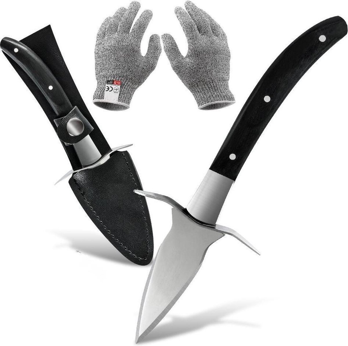 Set D'ouverture D'huîtres - 2 Couteaux à Huîtres Manche Bois + 2 Paires De Gants Anti-coupures - Pour Huîtres, Moules, Fromage Dur - 11