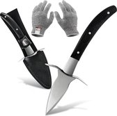 Oestermes Set met Snijbestendige Handschoenen - Veilig Oesters Openen - Snijwerende Handschoenen - Keuken Accessoires - Zwart | Lobster Family