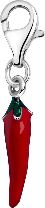 Quiges – Charm – Hanger - 3D Rode Peper - Verzilverd - karabijnslot - geschikt - voor - Zinzi, Thomas – Sabo - Ti Sento - Bedelarmband - QHC130