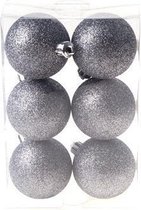KERSTBALLEN SET 6 STUKS | KERSTVERSIERING | GLITTER ANTRACIET | DM6 CM | KUNSTSTOF