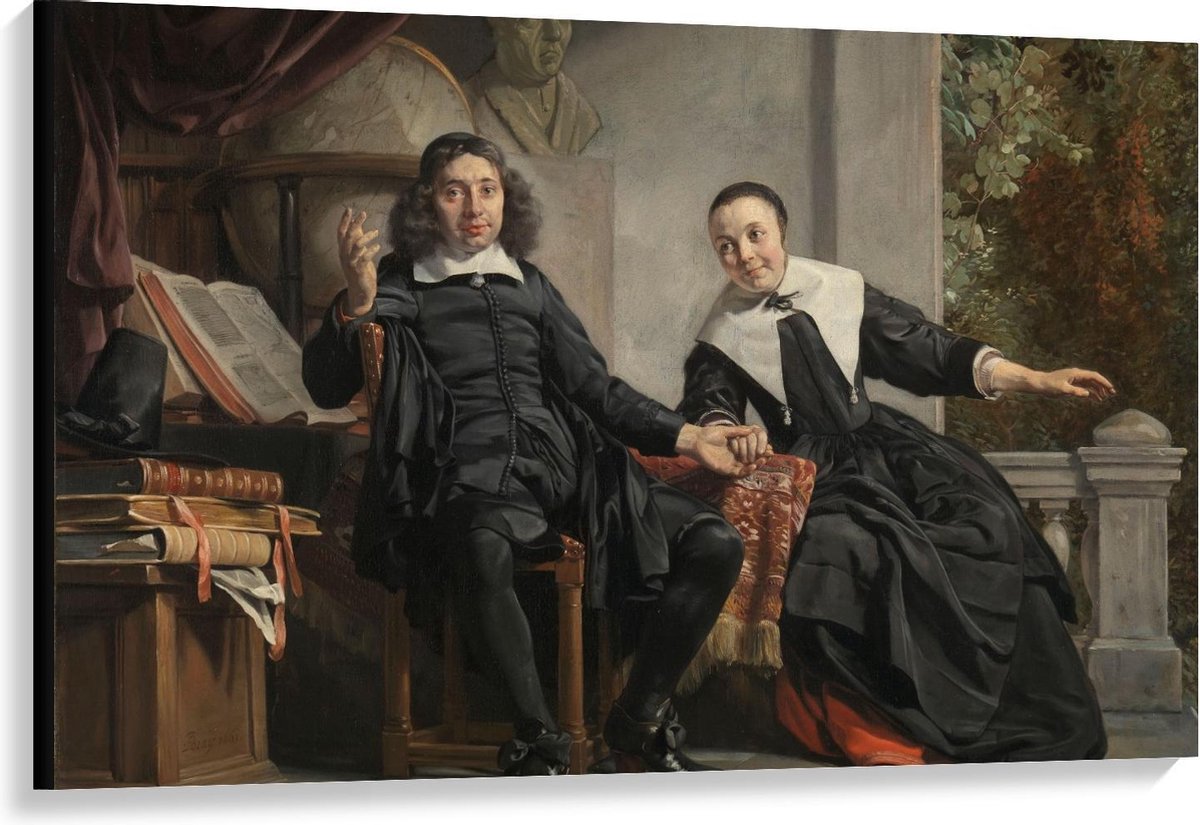 KuijsFotoprint Canvas - Oude Meesters - A. Casteleyn en echtgenote M. van Bancken, Jan de Bray - 120x80cm Foto op Canvas Schilderij (Wanddecoratie op Canvas) Groen