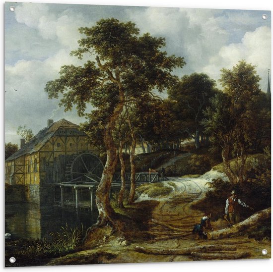 Tuinposter – Oude Meesters - Landschap met watermolen, Jacob Isaacksz van Ruisdael - 100x100cm Foto op Tuinposter  (wanddecoratie voor buiten en binnen)