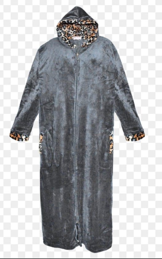 Dames fleece badjas extra lang rits met zakken en capuchon XXXL 46-52 grijs  | bol.com