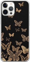 iPhone 12 Pro Max hoesje siliconen - Vlinders - Soft Case Telefoonhoesje - Print / Illustratie - Transparant, Zwart