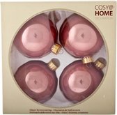 KERSTBALLEN SET 4 STUKS | KERSTVERSIERING | PEARL MANGOROZE | D8 CM | GLAS