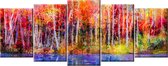 Kleurrijke herfst bomen.5 Panelen 200x80cm Panoramisch Cascade kunstwerk gedrukt op 100% katoen. Uitgerekt Op Frame. Wandhanger geïnstalleerd