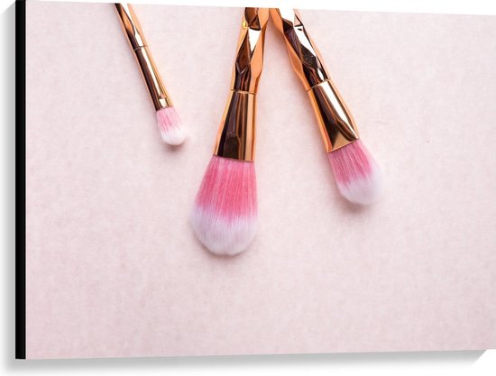 bol.com | Canvas - Goud met Roze Make-up Kwasten - 100x75cm Foto op Canvas  Schilderij...