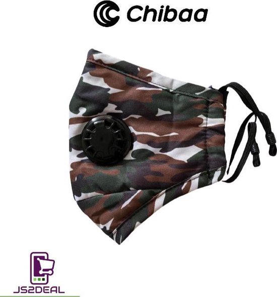 50x Camouflage Army - Chibaa - JS2DEAL - Leger Print - Mondkapje Wasbaar en verstelbaar Herbruikbaar Mondmasker Met 1 vervangbare PM2.5 Filter - Katoenen Mondmasker met ventiel en filter- ijzeren neusbeugel - Mouth Mask - Stoffen Mond masker