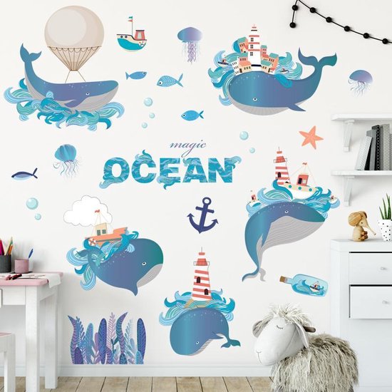 Muursticker | Walvissen | Magic Ocean | Wanddecoratie | Muurdecoratie | Slaapkamer | Kinderkamer | Babykamer | Jongen | Meisje | Decoratie Sticker
