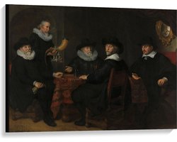 Canvas  - Oude Meesters - Vier doelheren der Kloveniersdoelen, Govert Flinck - 100x75cm Foto op Canvas Schilderij (Wanddecoratie op Canvas)