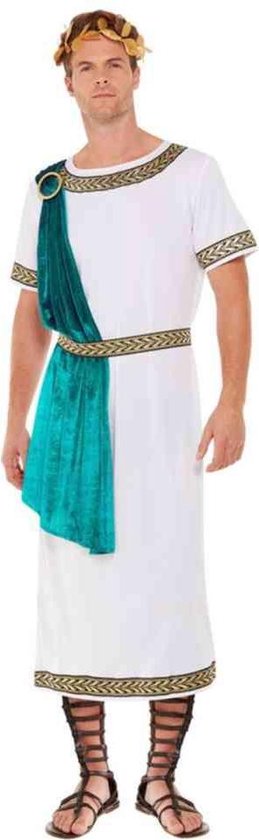 Smiffy's - Griekse & Romeinse Oudheid Kostuum - Romeinse Azuren Keizer - Man - Groen, Wit / Beige - XL - Carnavalskleding - Verkleedkleding