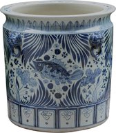 The Ming Garden Collection | Chinees Porselein | Grote Porseleinen Bloempot Met Vissen | Blauw & Wit