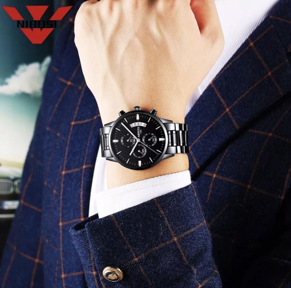 NIBOSI Herenhorloges Analoge Quartz Horloge Zakelijk Waterdicht Polshorloge Mode Horloge Siliconen Band Elegant voor Mannen, Blauw, Zakelijk Casual