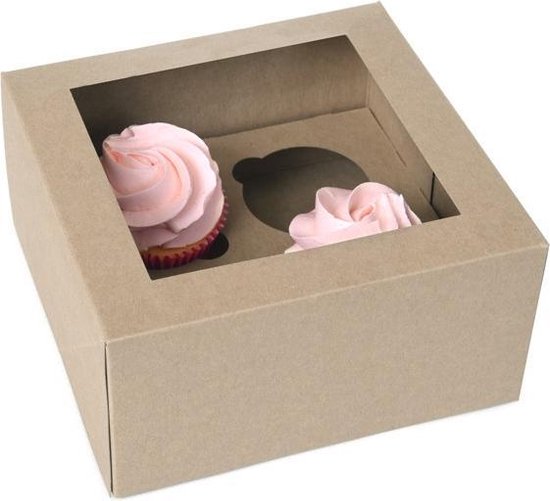 House of Marie Cupcake Doos 4 Kraft 9 x 9 x 9cm pk/2