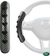 Stuurhoes Auto Carbon Fiber Zwart – Antislip Stuurwiel | Sportief en Veiliger Rijden| Styling Handgrepen| Voor middelgrote autosturen met diameter tussen 37 en 39 cm|