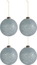 J-Line Doos Van 4 Kerstbal Suiker Glas Mat Grijs Medium Set van 2 stuks