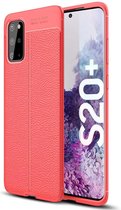 Litchi Fibre Hoesje TPU Flexibele beschermhoes - Geschikt voor: Samsung Galaxy S20 Plus  -  rood