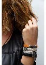STUDIO BY BO® Armband Robin Cognac  L | Gevlochten leer & RVS | Unisex | Handgemaakt