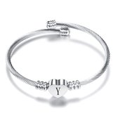 24/7 Jewelry Collection Hart Armband met Letter - Bangle - Initiaal - Zilverkleurig - Letter Y