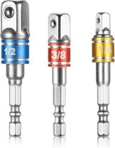 Adapterset dopsleutel – Set 3 adapters 1/4” - 3/8” - 1/2” voor schroevendraaier en boormachine