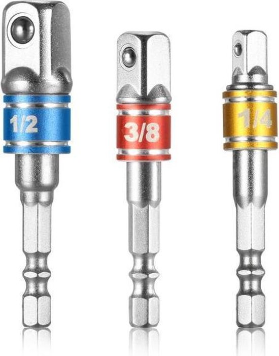 Bezet Dwars zitten proza Adapterset dopsleutel – Set 3 adapters 1/4” - 3/8” - 1/2” voor  schroevendraaier en... | bol.com