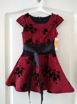 Meisjes feest jurk met strik rood zwart 146/152