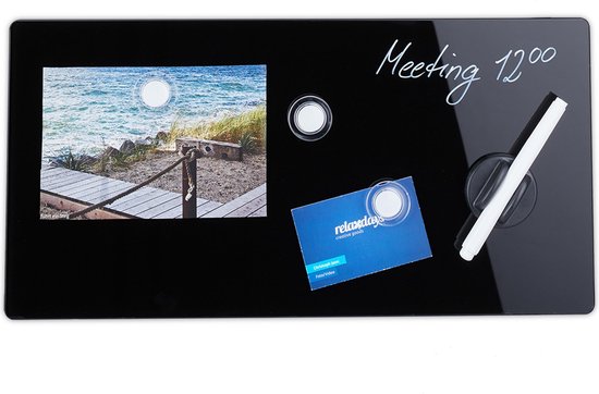 Relaxdays glassboard zwart - memobord - magneetbord - magnetisch prikbord  -... | bol.com