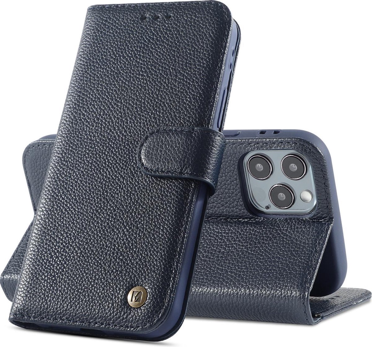 Bestcases Echt Lederen Wallet Case Telefoonhoesje iPhone 12 / 12 Pro - Navy