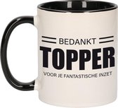 Cadeau mok / beker zwart bedankt topper voor je fantastische inzet - bedankt/afscheid/pensioen