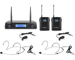 Draadloze microfoon - Vonyx WM62B draadloze headset microfoon met twee headsets - 16 kanaals - UHF - Headset / dasspeld