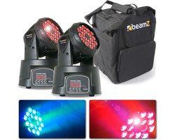 SET VAN 2 BEAMZ MHL108MK4 COMPACTE MOVING HEADS MET TAS