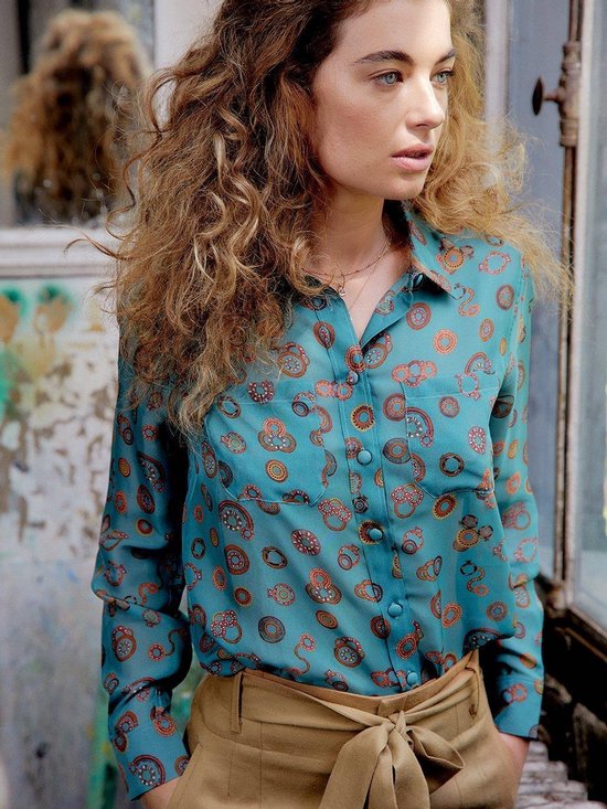zuiden Belachelijk Groen Dames blouse groen met ethno print volwassen lange mouw 100% zijde luxe  zomer chic | bol.com