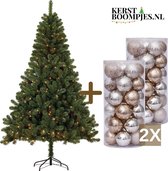 Complete Kunstkerstboom 210 cm met losse verlichting en Goud&Zilver kerstballenset - 180 LED - 1000 takjes - volle kerstboom - kerstboom kunststof - kerstballenset