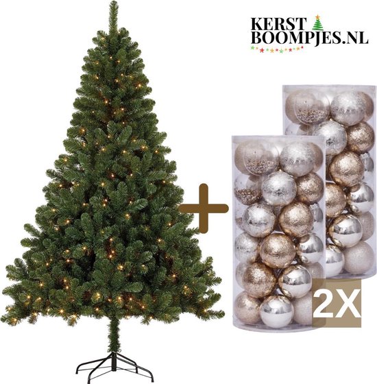 Complete Kunstkerstboom 210 cm met losse verlichting en Goud&Zilver