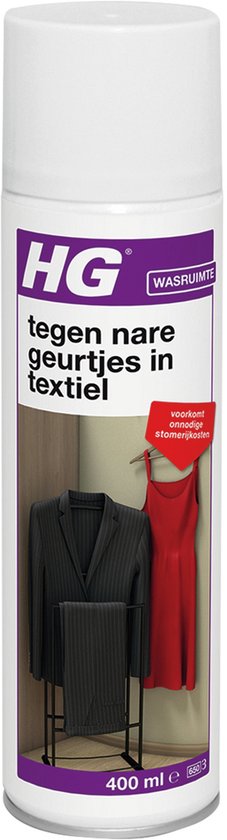 HG textielverfrisser met afbeelding van een zwart pak en een rode jurk.