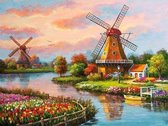 Lukana® Windmolen - diamond painting pakket - ronde steentjes - 30x40cm - 5D - compleet set - ontspannen - kinderen - volwassenen - natuur