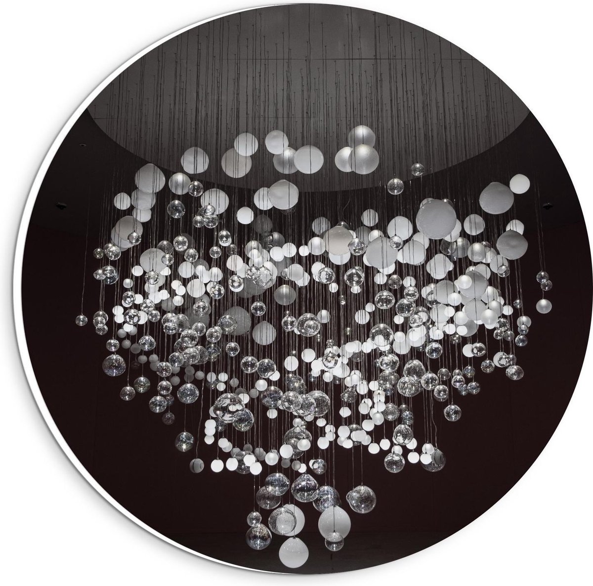Forex Wandcirkel - Mega Kroonluchter (zwart/wit) - 20x20cm Foto op Wandcirkel (met ophangs