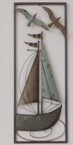 wanddecoratie - metaal schilderij - zeilboot - 28x73
