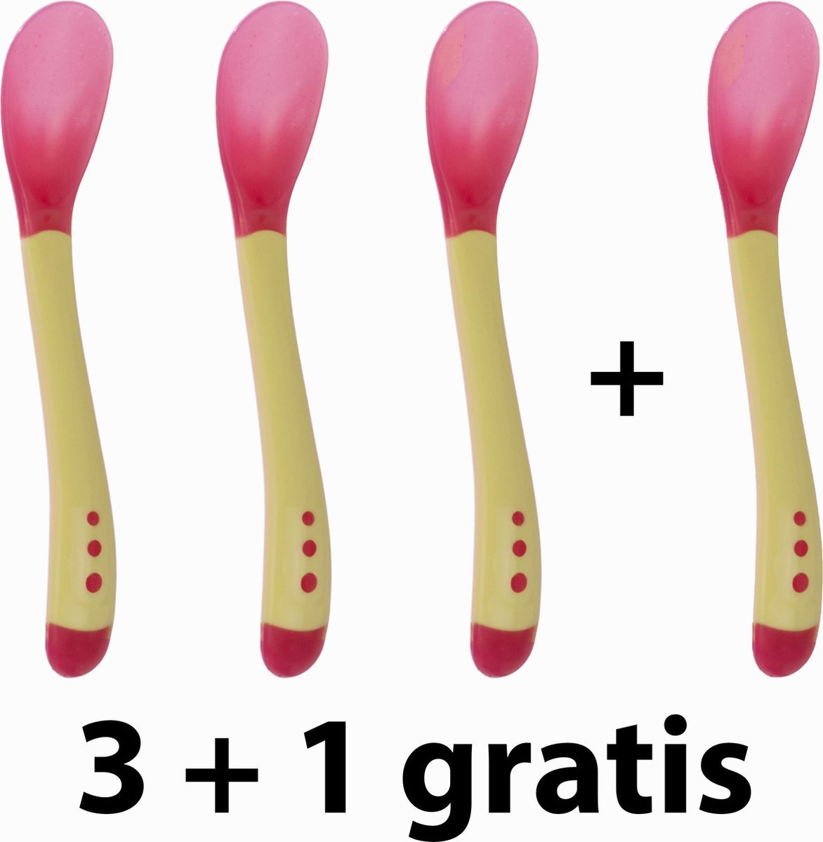 Goedkoopste Huntex Kunstof/Siliconen Babylepels - Met Temperatuurindicator - Babybestek - Rood/Geel - 4 Stuks