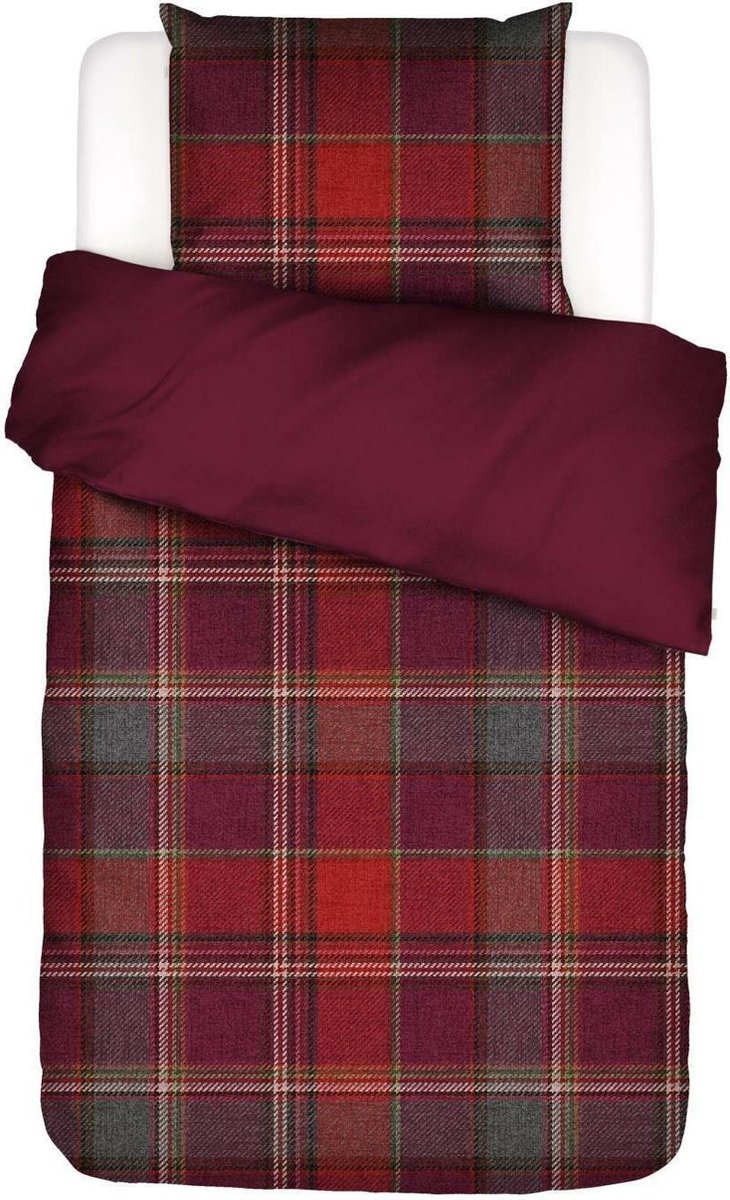 Dreams & Drapes Plum geruit dekbedovertrek, tweepersoons (200 x 200 cm) - zacht 100% geborsteld katoen - omkeerbaar ontwerp - paars flanel bos beddengoed met egels